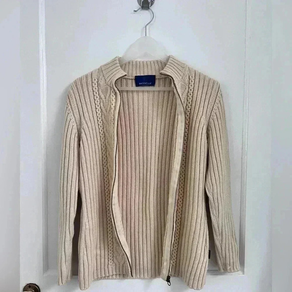 Moncler Pure New Wool Cable Knit Zip Up Sweater LIKE NEW - Picture 4 of 4
